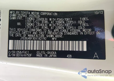 2014 Toyota Fj Cruiser z USA, uszkodzony, nr VIN JTEBU4BFXEK182190